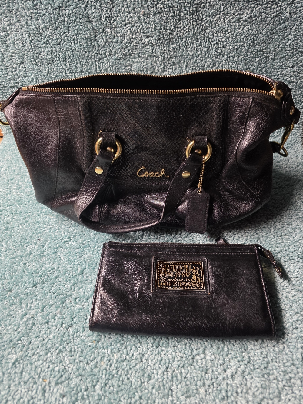 Coach Black Leather Satchel with Matching Wallet